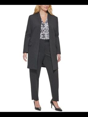 Women’s charcoal gray long wool suit coat (size 14) & pants (size 18).